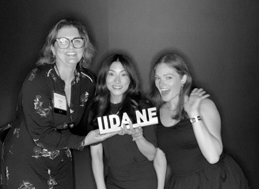 R. Vickie Alani, Jillian Gaviani, and Shelby Hesslein pose with the IIDA New award
