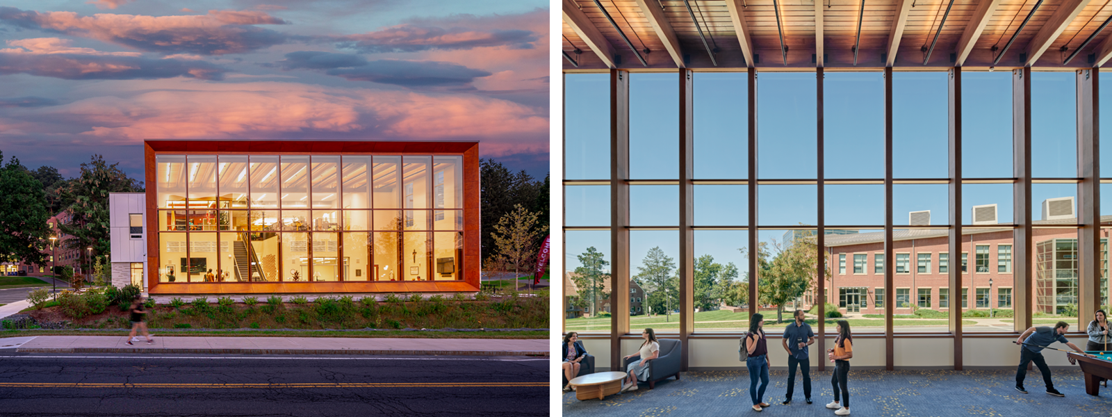 Floor plan and project photography of UMass Amherst, Newman Center